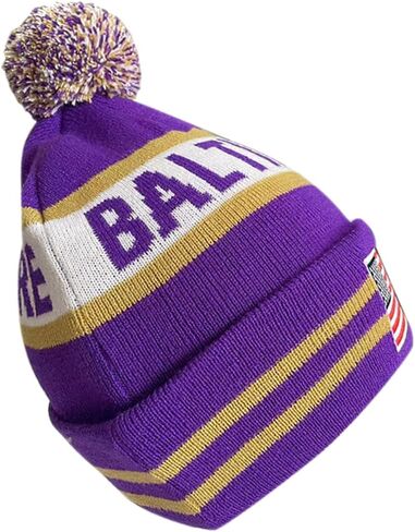 US Flag Baltimore City Football Embroidery Classic Pom Cuff Baltimore Beanie Hat Cuffed Winter Hat Knit Toque Skull Cap Purple in Kuwait
