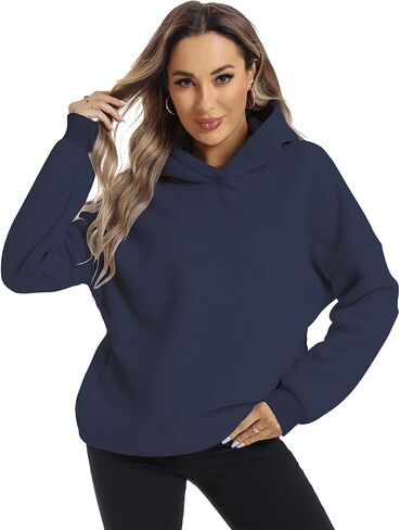 FANCYINN Women Solid Pullover Hoodie Oversized Drop Shoulder Long Sleeve Athletic Sweatshirt Fleece Casual Y2K Fall Clothes in Saudi Arabia