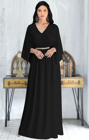 KOH KOH Womens Long Elegant V-Neck Batwing Sleeve Cocktail Kaftan Maxi Dress in Kuwait