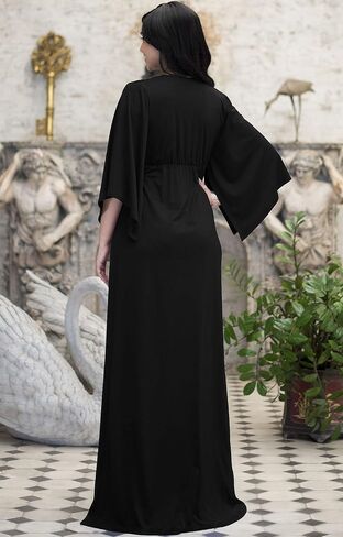KOH KOH Womens Long Elegant V-Neck Batwing Sleeve Cocktail Kaftan Maxi Dress in Kuwait