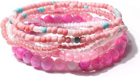 6 Sets Stackable Multi Layer Bohemian Bead Bracelet Layered Stretch Bangles Bracelets Colorful Jewelry in Saudi Arabia