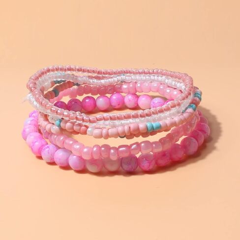 6 Sets Stackable Multi Layer Bohemian Bead Bracelet Layered Stretch Bangles Bracelets Colorful Jewelry in Saudi Arabia