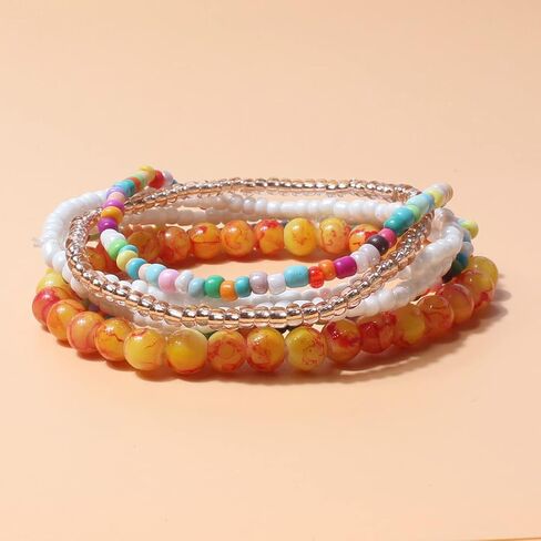 6 Sets Stackable Multi Layer Bohemian Bead Bracelet Layered Stretch Bangles Bracelets Colorful Jewelry in Saudi Arabia