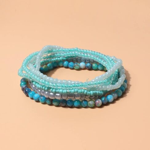 6 Sets Stackable Multi Layer Bohemian Bead Bracelet Layered Stretch Bangles Bracelets Colorful Jewelry in Saudi Arabia
