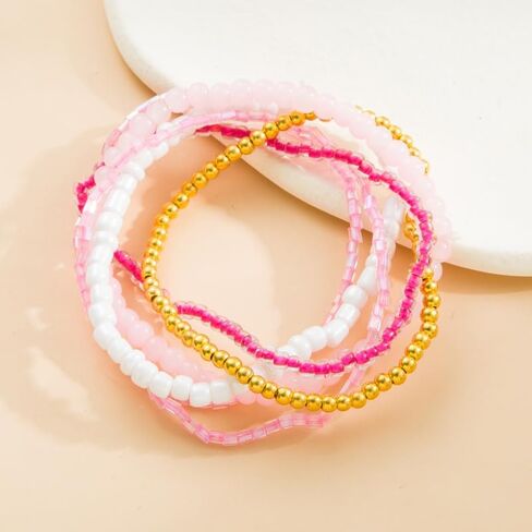 6 Sets Stackable Multi Layer Bohemian Bead Bracelet Layered Stretch Bangles Bracelets Colorful Jewelry in Saudi Arabia