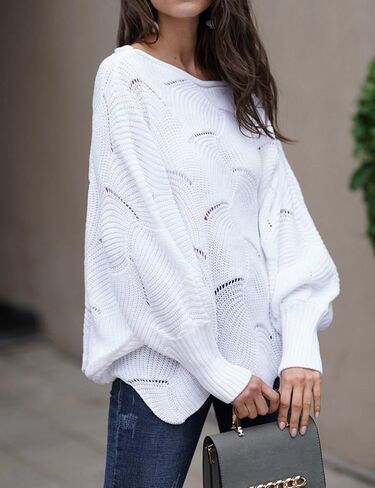 Relipop Women's Pullover Batwing Sleeve Loose Hollow Knit Sweaters in Saudi Arabia