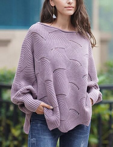 بلوفر نسائي من Relipop بأكمام جناح الخفاش فضفاض ومتماسك in Kuwait