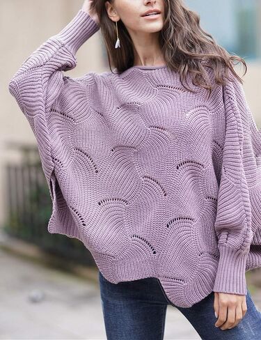 بلوفر نسائي من Relipop بأكمام جناح الخفاش فضفاض ومتماسك in Kuwait