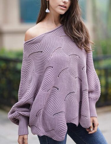 بلوفر نسائي من Relipop بأكمام جناح الخفاش فضفاض ومتماسك in Kuwait