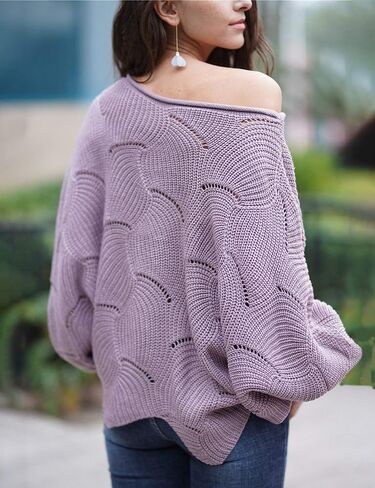 بلوفر نسائي من Relipop بأكمام جناح الخفاش فضفاض ومتماسك in Kuwait