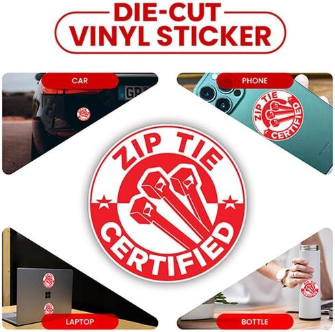 (5 قطع) ملصق معتمد من Zip Tie - ملصق فني ميكانيكي كهربائي مرح مقاس 3 بوصات، ملصق معتمد من Zip Tie (5، 3x3 بوصة) in Kuwait