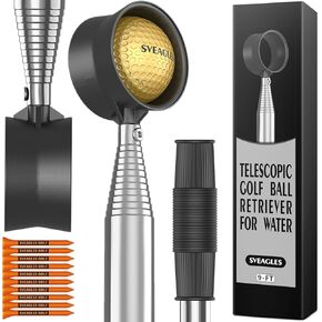 Golf Ball Retriever Telescopic for Water, 12Ft/9Ft Two-Sided Golf Ball Grabber Stainless Steel Ball Retriever Tool Golf Ball Picker Golf Accessories