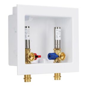 Press Washing Machine Outlet Box with Stainless Steel Water Hammer Arrestor, with Center Drain, 1/2 Inch Press x 3/4 Inch MHT, Washer Faucet Recessed Box, Laundry Washer Valve Outlet Box