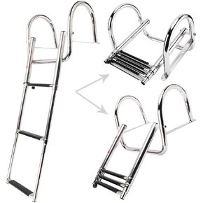 NovelBee 3 Step Inboard Boat Ladder,Stainless Steel Telescoping Step Ladder Folding Dock Ladder for Marine Boat Yacht Swimming Pool
