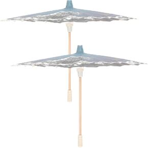 PACKOVE 2pcs Japanese Paper Umbrella Roleplay Costume Japanese Toys Japanese Decor Oiled Paper Parasol Moon Paper Umbrella Asian Umbrella Wooden Blue Umbrella Prop Classical Paper Umbrella
