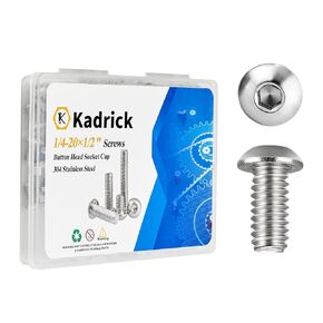 Kadrick 50Pcs 1/4-20 x 1/2" Button Head Socket Cap Bolts Screws, 304 Stainless Steel 18-8, Allen Hex Drive, Bright Finish, Fully Machine Thread