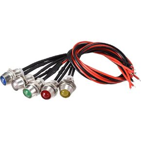 uxcell LED Indicator Light AC/DC 24V 8mm Panel Mount Metal Shell Red Yellow Blue Green White 5Pcs