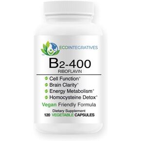 B2-400 Pure Riboflavin - Nervous System Health, Homocysteine Detox, Cardiovascular, Helps Boost Energy, Mental Clarity, Metabolism and Cell Function (120)