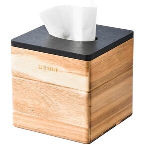 Acacia Wood Napkin Holder Square (5.9x5.9x5.9 Inch) Wood Flat Napkin Tray, Cocktail Napkin Caddy For Kitchen Décor, Restaurant Countertop Bar Accessories