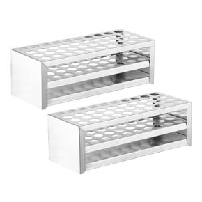 PATIKIL 40 Holes Test Tube Rack, 2Pcs 13mm Round Hole 304 Stainless Steel Test Tube Holder Stand Suitable for 5ml Test Tube for Laboratory Scientific Experiments, Silver Tone