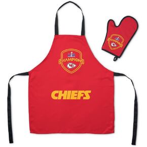 Northwest NFL Kansas City Chiefs Super Bowl LVIII Champions Apron & Oven Mitt Set, 24" x 28" Apron, 8" x 12" Mitt, Luminary Champs