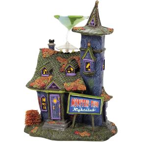 Department 56 Snow Village Halloween Collection Monstertini's Nightclub Lit Building- Hand Crafted Painted Ceramic Halloween Village Houses with Lights Spooky Monster Home Decor Buildings, 10.5 Inch