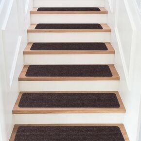 15pcs Non-Slip Stair Mat,Anti Slip Stair Treads,Peel and Stick with Reusable Adhesive,Stairway Treads Stair Covers Stair Mats, Safety Stair for Dogs, Kids, and Elder (30x8 inch Brown)