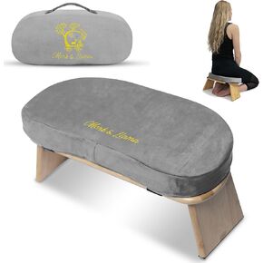 MONK & LLAMA Meditation Bench BLUE Velvet - Foldable, Ergonomic, Bamboo Kneeling Stool— Optimal Seiza Bench Meditation Stool Chair for Prayer & Travel - Deeper & Enjoyable Session