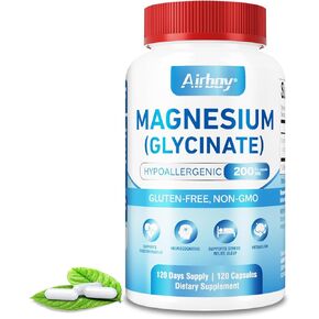 Magnesium Glycinate 200 mg,Elemental Magnesium Supplement,High Absorption,120 Capsules,Non-GMO and No Gluten,Vegan,Support Relaxation, Sleep and Calm Mood