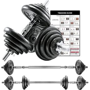PROIRON 44Lbs Cast Iron Adjustable Dumbbell Set Hand Weight with Solid Dumbbell Handles Changed into Barbell Handily Great for Bodybuilding Fitness Weight Lifting Training Home Gym
