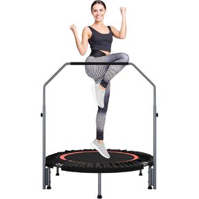 40"/48" Foldable Mini Fitness Rebounder with Adjustable Foam Handle, Max Load 330/440 lbs, Indoor Cardio Exercise Rebounder for Adults
