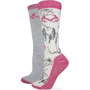 Realtree RT Women's Merino Wool Blend Boot Socks, 2 Pairs Fuchsia Camo/Fuchsia MEDIUM