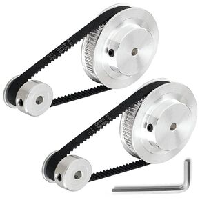 2Kit GT2 Pulley 20&60 Teeth 5mm Bore, Aluminum Timing Pulley with 2PCS Timing Belt 200mm Length 6mm Width, GT2 Synchronous Wheel for 3D Printer