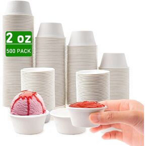 500 Pack Disposable Bagasse Fiber Souffle Cups,100% Compostable &Biodegradable Portion Cups 2 OZ, Condiment Sample Tasting Cups For Dips, Jams, Honey, Sauces,Nuts in Kuwait