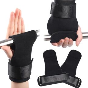 Simpeak Gymnastics Hand Grips, Leather Weight Lifting Gloves Unisex, Wrist Support Palm Hand Protection for Weightlifting, Cross Training, Pull ups and Gymnastics - Black