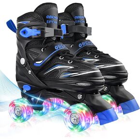 Kids Roller Skates for Girls and Boys 4 Sizes Adjustable Roller Skates with 8 Light Up Wheels