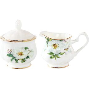 FUYU Golden Edge Flower Ceramic Creamer and Sugar Bowl Set Coffee Serving Set