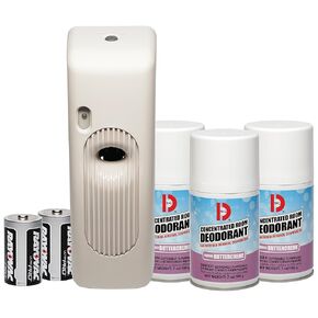 Big D 854 Metered Aerosol Starter Kit, French Buttercreme Fragrance (Contains Dispenser, 2 Batteries, 3 Aerosol Cans) - Air freshener ideal for restrooms, offices, schools, restaurants, hotels