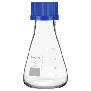 stonylab Erlenmeyer Flask with Blue Screw Cap Graduated Lab Borosilicate Glass Conical Flask, 500 ml