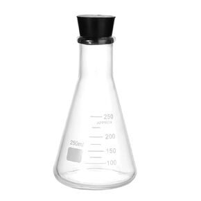 PATIKIL Erlenmeyer Flask, 1 Set 250ml 8.5oz Narrow Mouth Graduated Flasks with Rubber Stopper Borosilicate Glass Flasks with Printed Graduation for Lab Experiment Chemistry Science Study