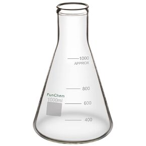 Narrow Mouth Glass Erlenmeyer Flasks with Heavy Duty Rim, Clear Graduations (1000 ml)