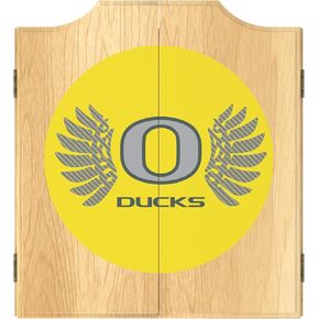 Trademark Global Dart Board Cabinet Set - University of Oregon Wings Dart Board with 6 Steel Tip Darts, Scoreboard, Hanging Wood Cupboard in Kuwait