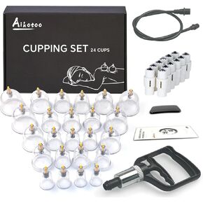 Cupping Therapy Set w/ 12 Massage Cups for Back Pain Relief Physical Therapy with Hand Pump