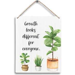 Mental Health Plant Hanging Wooden Signs 8x10, Inspirational Wall Decor, Positive Quotes Wall Decor, Motivational Growth Looks Different for Everyone Home Office School Classroom Wall Decor