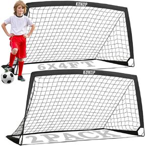 Kids Soccer Goals for Backyard, 5×3, 6×4, 9×5FT 2 Pieces Easy Foldable Soccer Practice Net with Portable Carrying Bag for Toddler Youth Adult Soccer Training Equipment Outdoor Sports Game