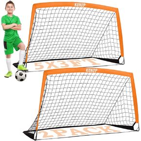 Kids Soccer Goals for Backyard, 5×3, 6×4, 9×5FT 2 Pieces Easy Foldable Soccer Practice Net with Portable Carrying Bag for Toddler Youth Adult Soccer Training Equipment Outdoor Sports Game