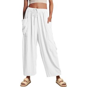 Casual Wide Leg Pants for Women Drawstring Elastic Waist Flowy Loose Pants Long Lounge High Waist Palazzo Pants