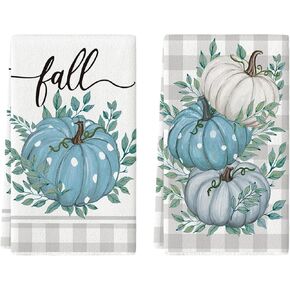 Artoid Mode Orange Buffalo Plaid Leaves Pumpkin Fall Kitchen Towels Dish Towels, 18x26 Inch Farmhouse Decoration Hand Towels Set of 2