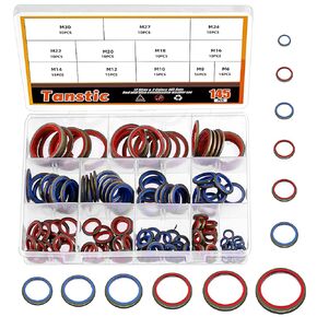 Tanstic 145Pcs Metal Bonded Seal Washer Kit, Metric Bonded Seal Gasket Washer Automotive Self-Centred Seal Gasket Sealing Washer-12 Sizes M6 M8 M10 M12 M14 M16 M18 M20 M22 M24 M27 M30