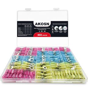 302Pcs Electrical Crimp Wire Terminal, Heat Shrink Connectors Kits-Ring, Fork, Female and Male Quick Disconnect, Spade Terminals -Waterproof, Perfect for Marine, Automotive Wire, AWG 22-10 Gauge